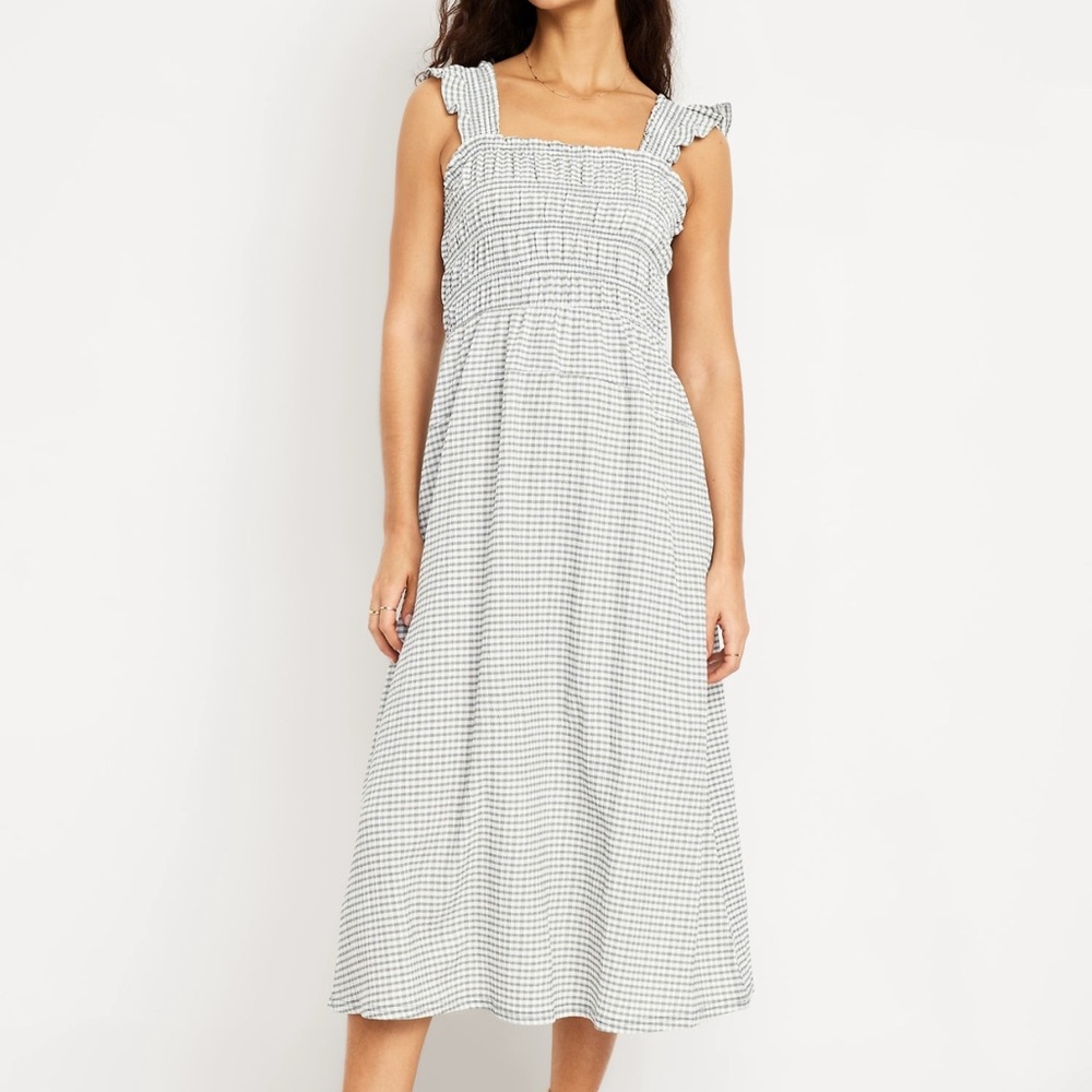 NWT Old Navy Green Gingham Midi Dress